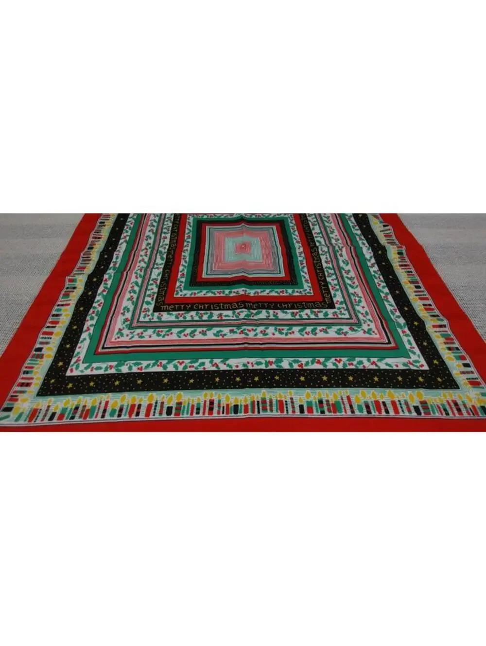Vintage Holiday 1970s Large Scarf Menswear Italy Merry Christmas Candles Red 27